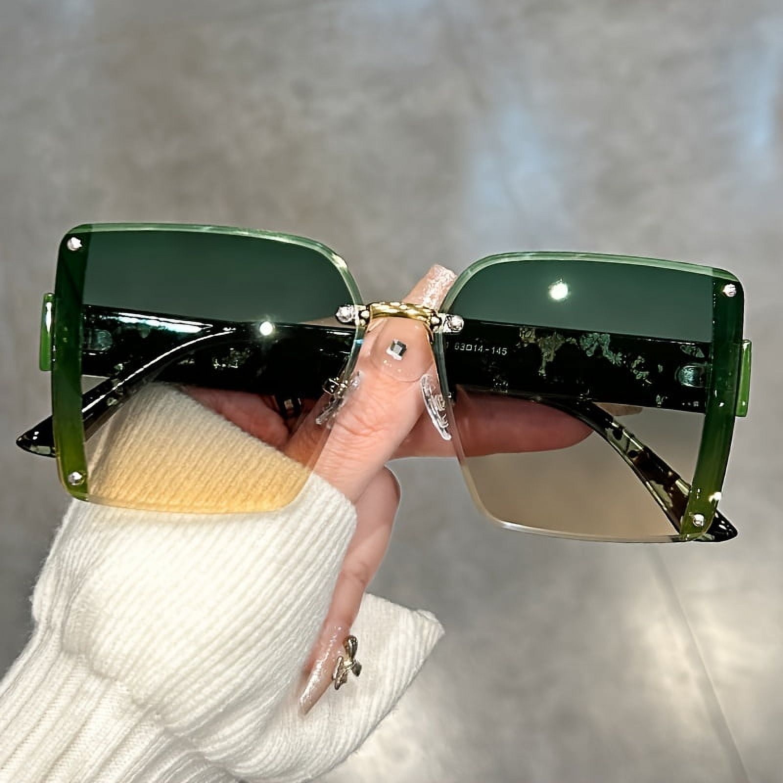 Super large frameless sunglasses Men's casual gradient color fashion anti -glare suitable for holiday beach party,Green