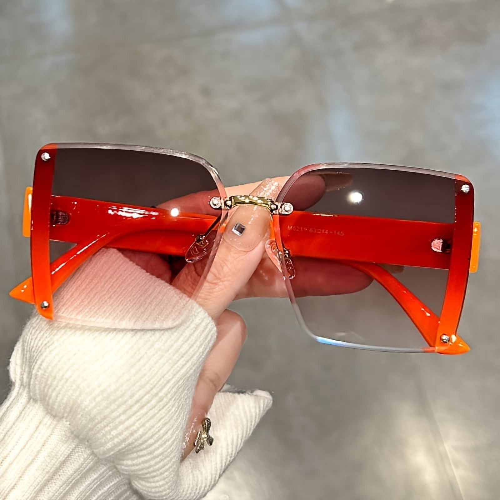 Super large frameless sunglasses Men's casual gradient color fashion anti -glare suitable for holiday beach party,Orange
