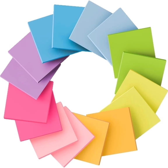 COREBAY 16-Sheet Strong Adhesive Sticky Notes, 3x3 Inches, Fluorescent Colors, Double-Sided Tape, Memo Pads For Office Supplies, Ideal For Reminders & To-Do Lists.