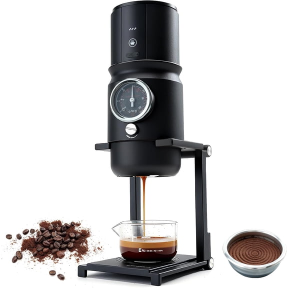 Super58 Portable Espresso Machine 18-20g Adjustable Pressure USB-C Car Coffee Maker for Camping RV Hiking & Office w Folding Bracket & Carry Bag black