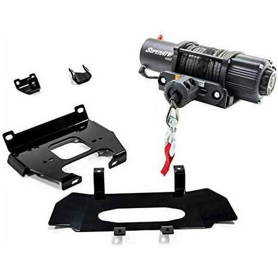SuperATV 4500 lb Black Ops Winch with Heavy Duty Winch Mounting Plate for 2019+ Polaris RZR XP Turbo/RZR XP4 Turbo Complete RZR Winch & Winch Mount Kit Ready for Install! No Drilling Required 4500 lb. Winch Included 2019+