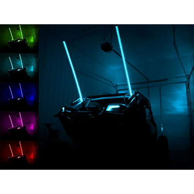 SuperATV 5' RGB LED Whip Lights & Formed Cage Vertical Mounts for Polaris Ranger/Can|Am Defender | Set of 2|WL-5-001-005-V