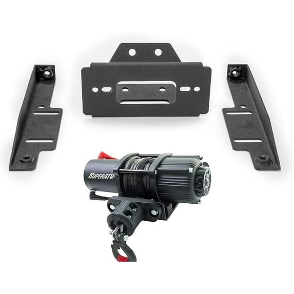 SuperATV Black Ops 3500 lb Winch with Winch Mounting Plate for 2011-2014 Polaris RZR XP 900 2012-2014 RZR XP 4 900 3/16" Steel Plating Complete Polaris RZR Winch Kit Ready to Install! 3500 lb. Winch Included