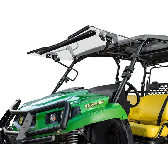 SuperATV Scratch-Resistant Flip Windshield Compatible with 2012-2016 John Deere Gator XUV550 / XUV550 S4 Preassembled Closed, Vented, or Fully Open 1/4" Hard Coated Polycarbonate USA Made!
