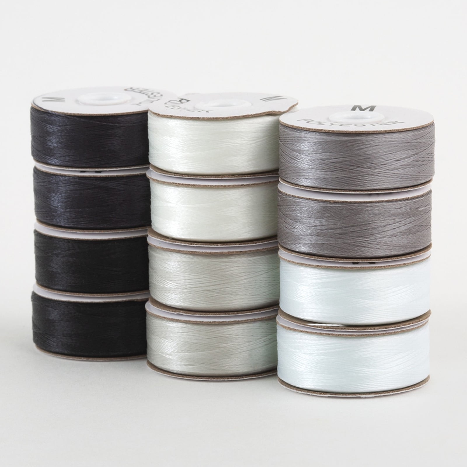 SuperBobs Polyester M-Style Bobbin 12 Pack Monochrome