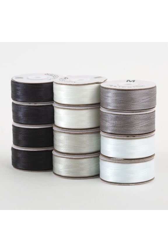 SuperBobs Polyester M-Style Bobbin 12 Pack Monochrome