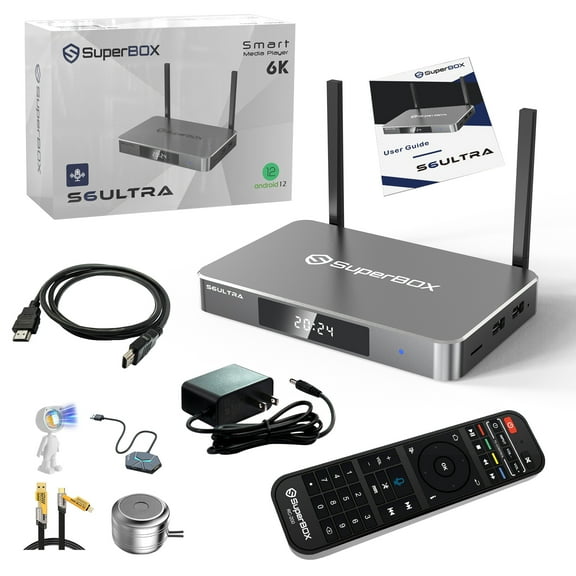SuperBox S6 Ultra 2025 Fully Loaded,4GB RAM+128GB Storage,Built-in Voice Control System,Dual Band WiFi,2T2R,2025 Pack,Includes Detailed Setup Guide,with Channels Free,Phone Support