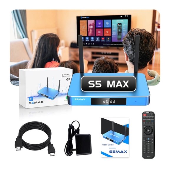 SuperBox S5 Max 2025 Smart TV Box + Voice Remote – 4GB RAM+64GB ROM, 2T2R WiFi, Fully Loaded​