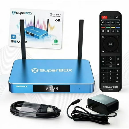SuperBox S6 Max Premium with Built-in Voice Control System | 2025 Model | Android 12 | 4GB RAM | 64GB Storage| 2T2R Dual Band WiFi