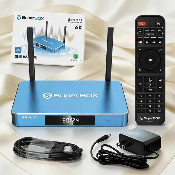 SuperBox S6 MAX Fully Loaded,2025 Newest Pack,4G+64G Powerful Smart Box ,Super Powerful TV Box with Voice Remote Control