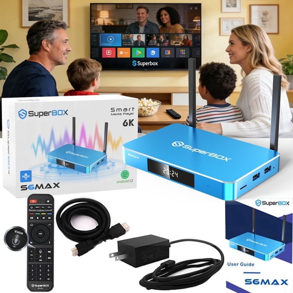 SuperBox S6 Max 2025 Fully Loaded,4G+64G Powerful Smart Box,7 Day Time Shift, Parental Control Time, Dual Wifi, Superbox TV Box with Voice Remote Control,Easy Setup Guide