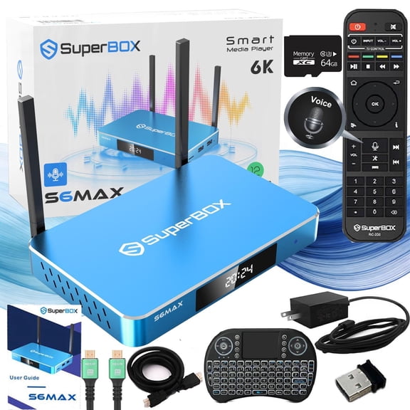 SuperBox S6 Max 2025 Fully Loaded | Powerful Smart Box | 6K Ultra HD | Parental Control | 7-day Time Shift | Dual WiFi | Voice Remote Control | 4GB RAM | 64GB Storage | Easy Setup Guide