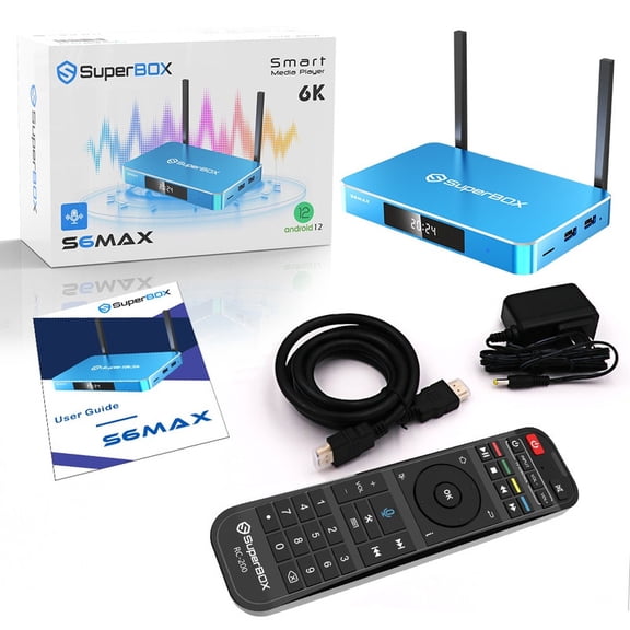 SuperBox S6 Max Android 12 TV Box, 4GB RAM 64GB ROM, WiFi 6, 6K UHD, Voice Remote, Dual Band WiFi