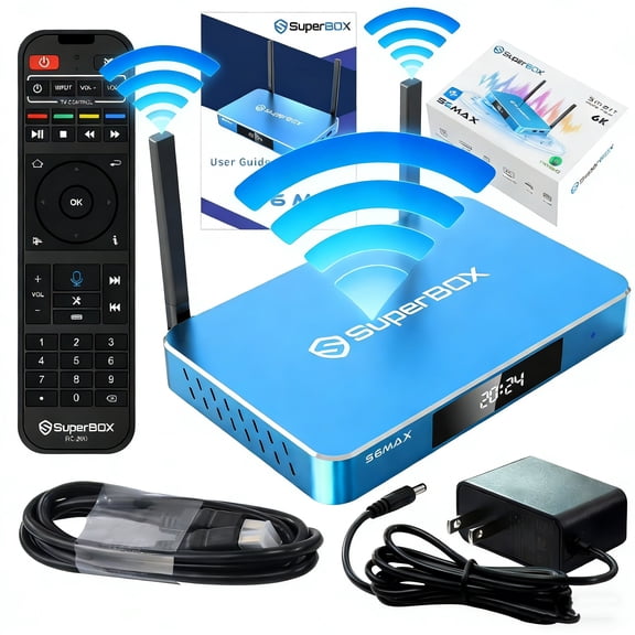 SuperBox S6 Max Fully Loaded 2025, S6 Max TV Box with 4GB RAM, 64GB Storage, 2T2R Built-in Voice Control System, Dual Band WiFi