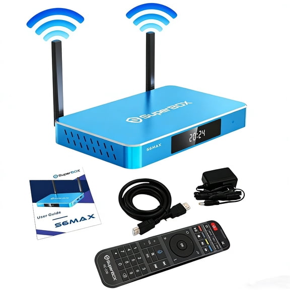 SuperBox S6 Max Fully Loaded 2025, S6 Max TV Box with 4GB RAM, 64GB Storage, 2T2R Built-in Voice Control System, Dual Band WiFi