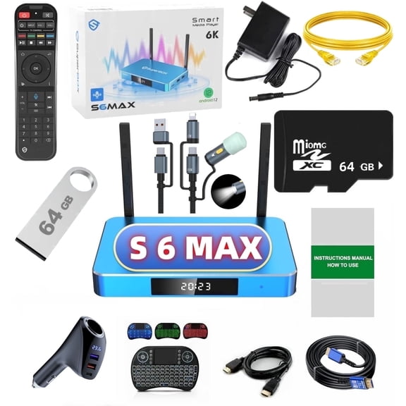 SuperBox 2026 S6 MAX Streaming Media Player Bundle with 7-in-1 Premium Gift Bundle, N etflix