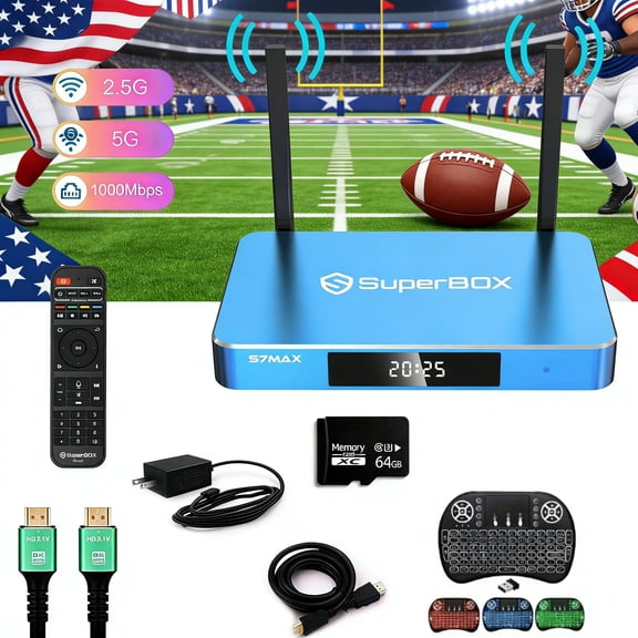 SuperBox S6 Max Premium Edition with Built-in Voice Control System | 2025 Model | Android 12 | 4GB RAM | 64GB Storage| 2T2R Dual Band WiFi