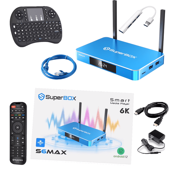 SuperBox S6 Max Premium Edition with Built-in Voice Control System | 2025 Model | Android 12 | 4GB RAM | 64GB Storage| 2T2R Dual Band WiFi