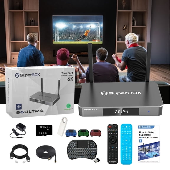 SuperBox S6 Ultra 2025 Fully Loaded Smart TV Box with 4G+64GB Storage, Dual-Band WiFi 6, Time Shift & Parental Controls, Voice Remote