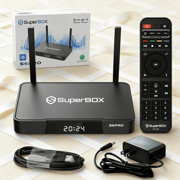 SuperBox S6 PRO Fully Loaded,2025 Newest Pack,4G+32G Powerful Smart Box, Parental Control Time,Super Powerful TV Box with Voice Remote Control