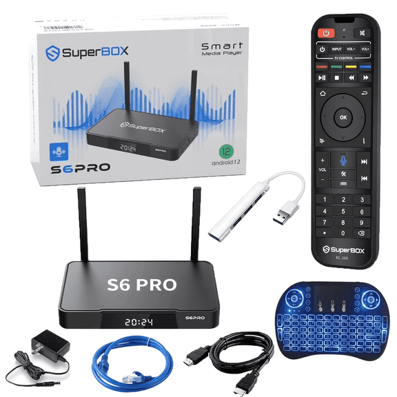SuperBox S6 PRO Fully Loaded,2025 Newest Pack,4G+64G Powerful Smart Box,Time Shift, Parental Control Time,Super Powerful TV Box with Voice Remote Control,Ideal for Home