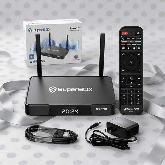 SuperBox S6 PRO Fully Loaded 4G+32G Powerful Smart Box Time Shift Parental Control Time Super Powerful TV Box with Voice Remote Control Ideal for Home