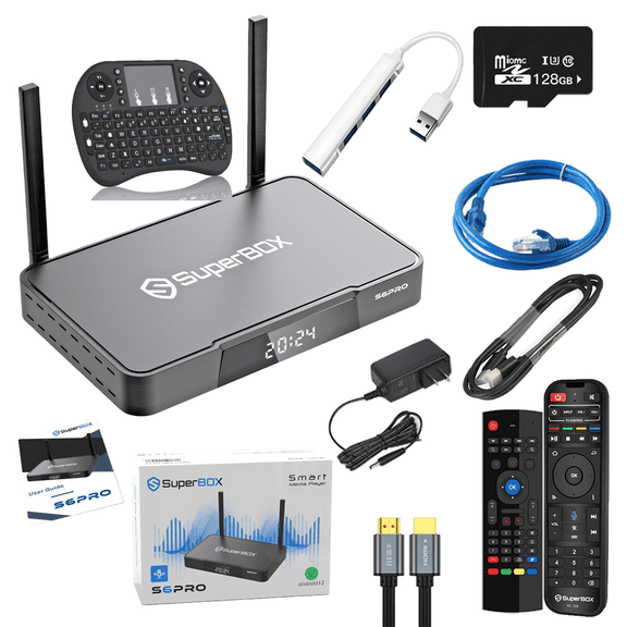 SuperBox S6 Pro 2025 Fully Loaded | 6K HD Premium Edition Smart TV Box with Voice Remote | 2T2R Dual Band Wifi | Large Capacity 4G RAM+32G ROM for Family Movies & Sporting