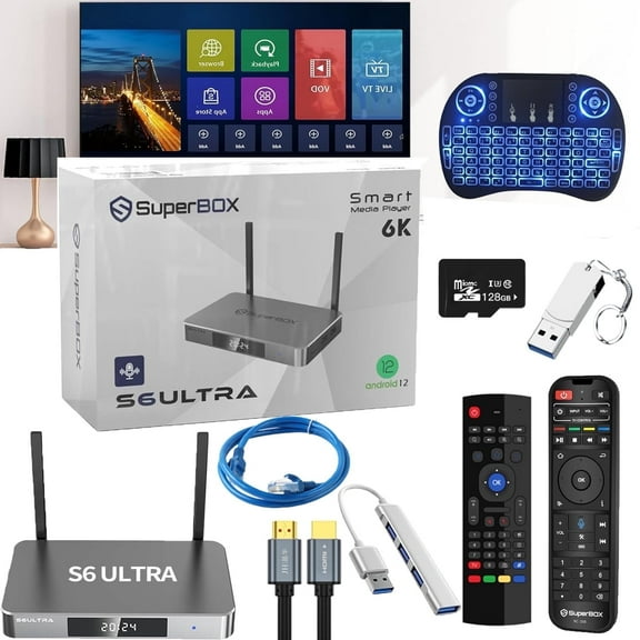 SuperBox S6 Ultra Fully Loaded,4G+128G Powerful Smart Box,2025 Newest Pack,Time Shift, Parental Control Time