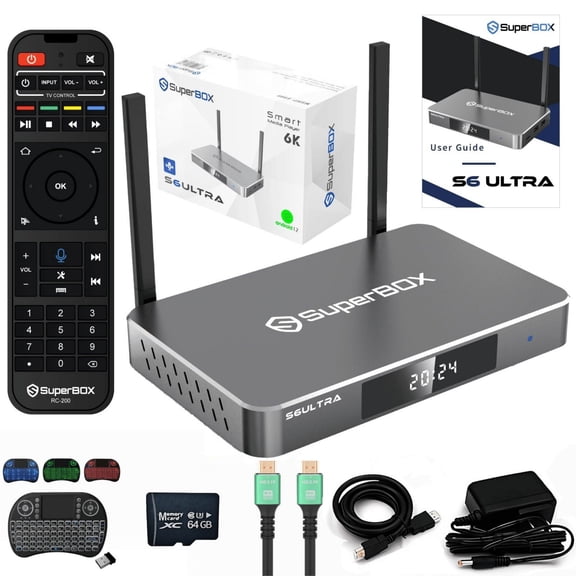 Super Box S6 Ultra 2025 Fully Loaded, 4GB RAM+128GB ROM, SuperBox S6 Ultra Android TV Box with Voice Remote, 2T2R Dual Band WiFi