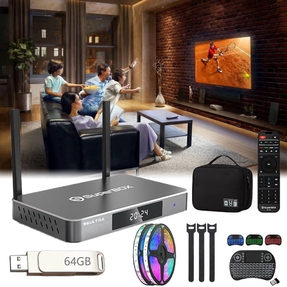 Superbox S6 Ultra 2025 Smartbox 6K with Large Capacity 4G+128G, Voice Remote, Audio Cable, HDMI Cord, Power Supply and Easy Manuals