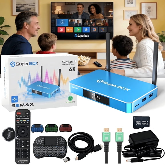SuperBox S6MAX 4K Smart TV Box, 2024 Upgraded Version of SuperBox S5MAX, 4GB RAM+64GB ROM Android TV Box, S6 MAX Home Entertainment Hub with Voice Remote, Time Shift & Parental Controls