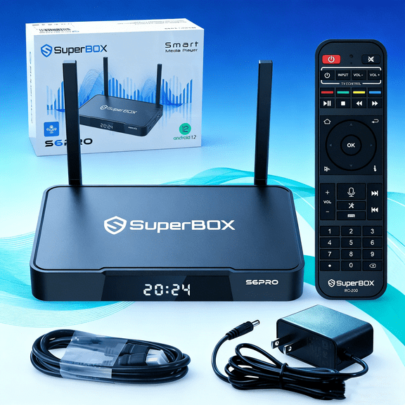 SuperBox S6PRO Fully Loaded TV Box, 4GB RAM+32GB Storage, Bluetooth Voice Control, Time Shift and Parental Control, High-Speed 1000M Ethernet for Buffer-Free & Easy Setup Guide