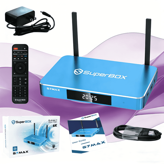 SuperBox S7 M-ax with Built-in Voice Control System | 2026 Model | Android 12 | 4GB RAM | 64GB Storage| 2T2R Dual Band WiFi | 7-day Time Shift