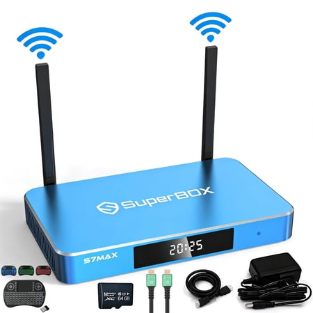 SuperBox S7 M-ax with Built-in Voice Control System | 2026 Model | Android 12 | 4GB RAM | 64GB Storage| 2T2R Dual Band WiFi | 7-day Time Shift