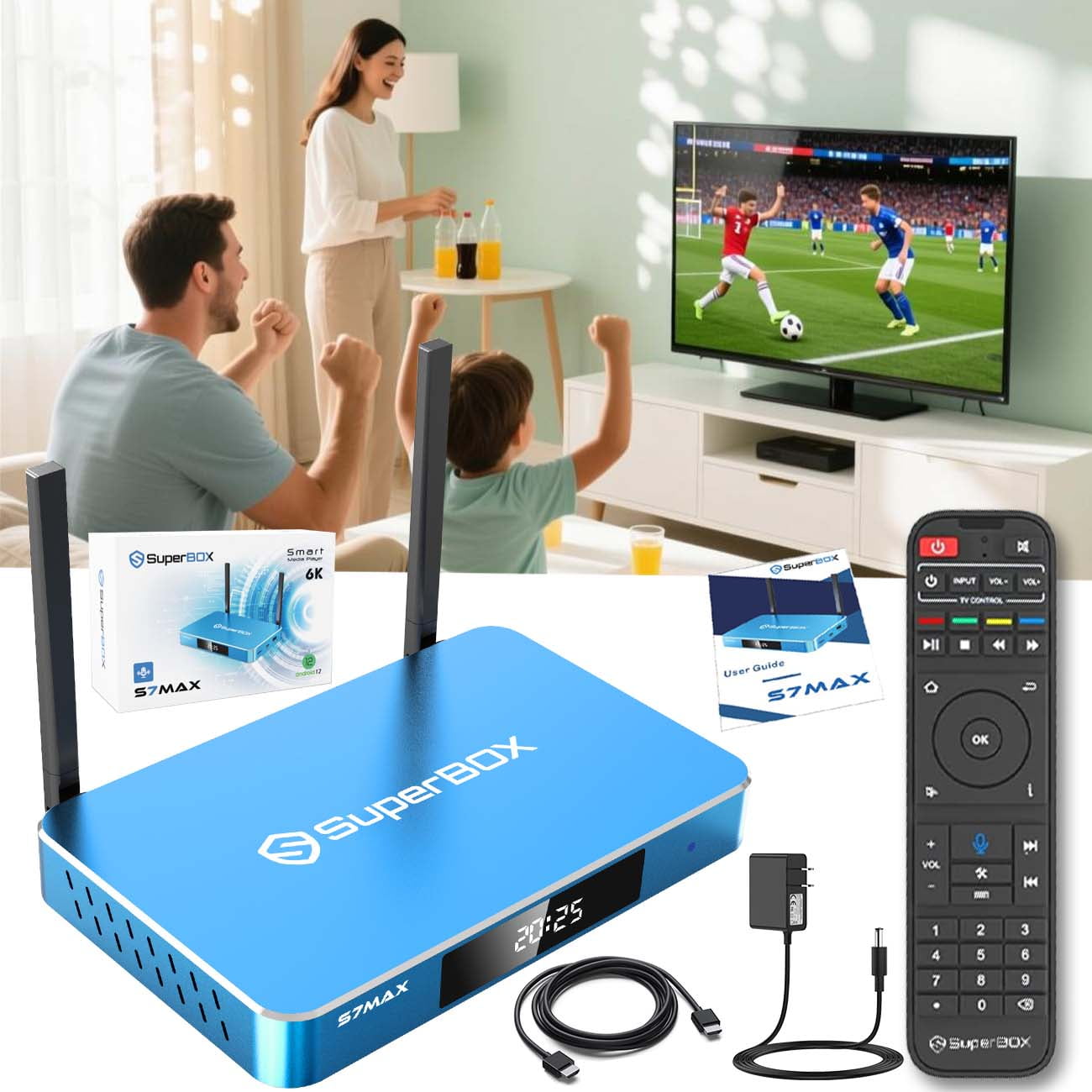 SuperBox S7 MAX Fully Loaded,2025 Newest Pack, 4GB RAM+64GB ROM, SuperBox S7 Max Smart TV Box with Voice Remote, Time Shift, Parental Control Time