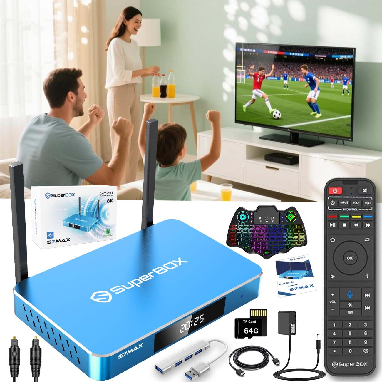 SuperBox S7 MAX Fully Loaded,2025 Newest Pack, 4GB RAM+64GB ROM, SuperBox S7 Max Smart TV Box with Voice Remote, Time Shift, Parental Control Time