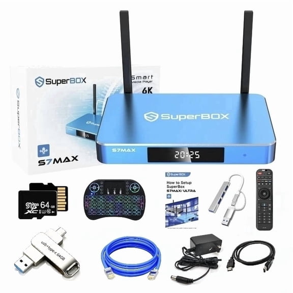 SuperBox S7 MAX Fully Loaded,2026 Newest  Full accessories Pack, 4GB RAM+64GB ROM, SuperBox S7 Max Smart TV Box with Voice Remote, Time Shift, Parental Control Time