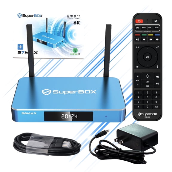 SuperBox S7 Max 2026 Fully Loaded, 4GB RAM+64GB ROM, Super Box S7Max Smart TV Box with Voice Remote, 2T2R Dual Band Wifi, Easy Setup Guide & Phone Support by Authorised Seller