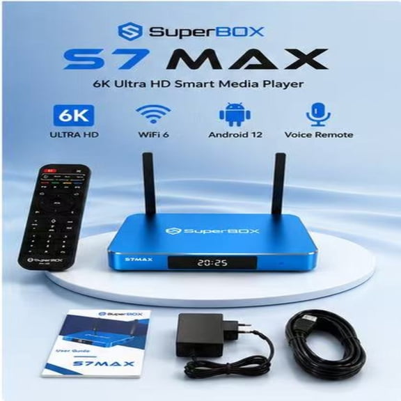SuperBox S7 Max Android Media Box with WiFi 6, 6K Video Support, Voice Command Remote and 64GB Storage