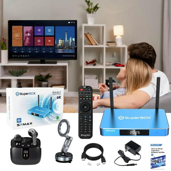 SuperBox S7 Max Latest Set with Wireless Headphones & Car Holder