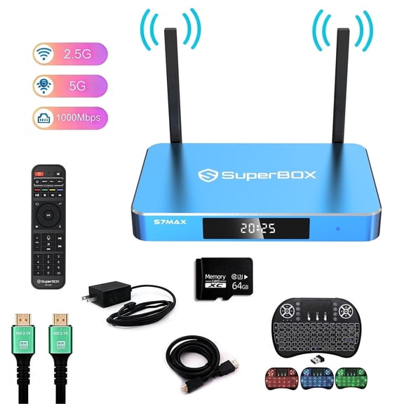 SuperBox S7 Max Stre-ming Med-a Player Premium with Built-in Voice Control System | 2026 Model | Android 12 | 4GB RAM | 64GB Storage| 2T2R Dual Band WiFi | 6K Ultra HD | 7-day Time Shift