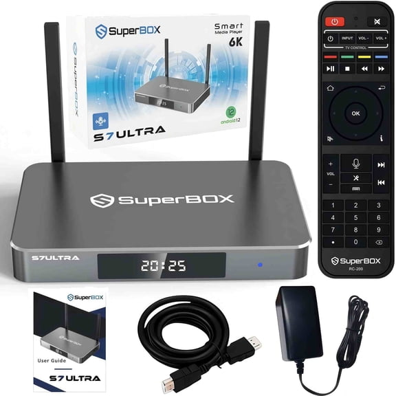 SuperBox S7 U-ltra with Built-in Voice Control System | 2026 Model | Android 12 | 4GB RAM | 128GB Storage| 2T2R Dual Band WiFi | 7-day Time Shift