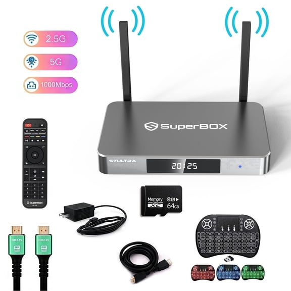 SuperBox S7 Ultra Stre-ming Med-a Player Premium with Built-in Voice Control System | 2026 Model | Android 12 | 4GB RAM | 128GB Storage| 2T2R Dual Band WiFi | 6K Ultra HD | 7-day Time Shift