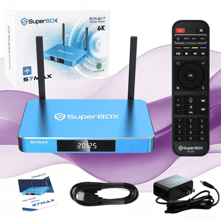 SuperBox S7Max Fully Loaded, 4GB RAM+64GB ROM, Super Box S7 Max Smart TV Box with Voice Remote, Powerful Media Box with 7-day Time Shift