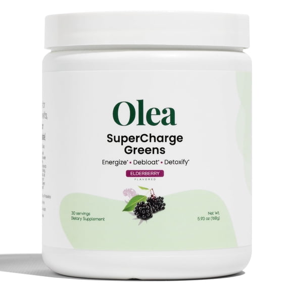 Olea Nutrition SuperCharge Greens with Yerba Mate - Energy, Gut Health, and Focus Support - Elderberry Flavor, 30 Servings