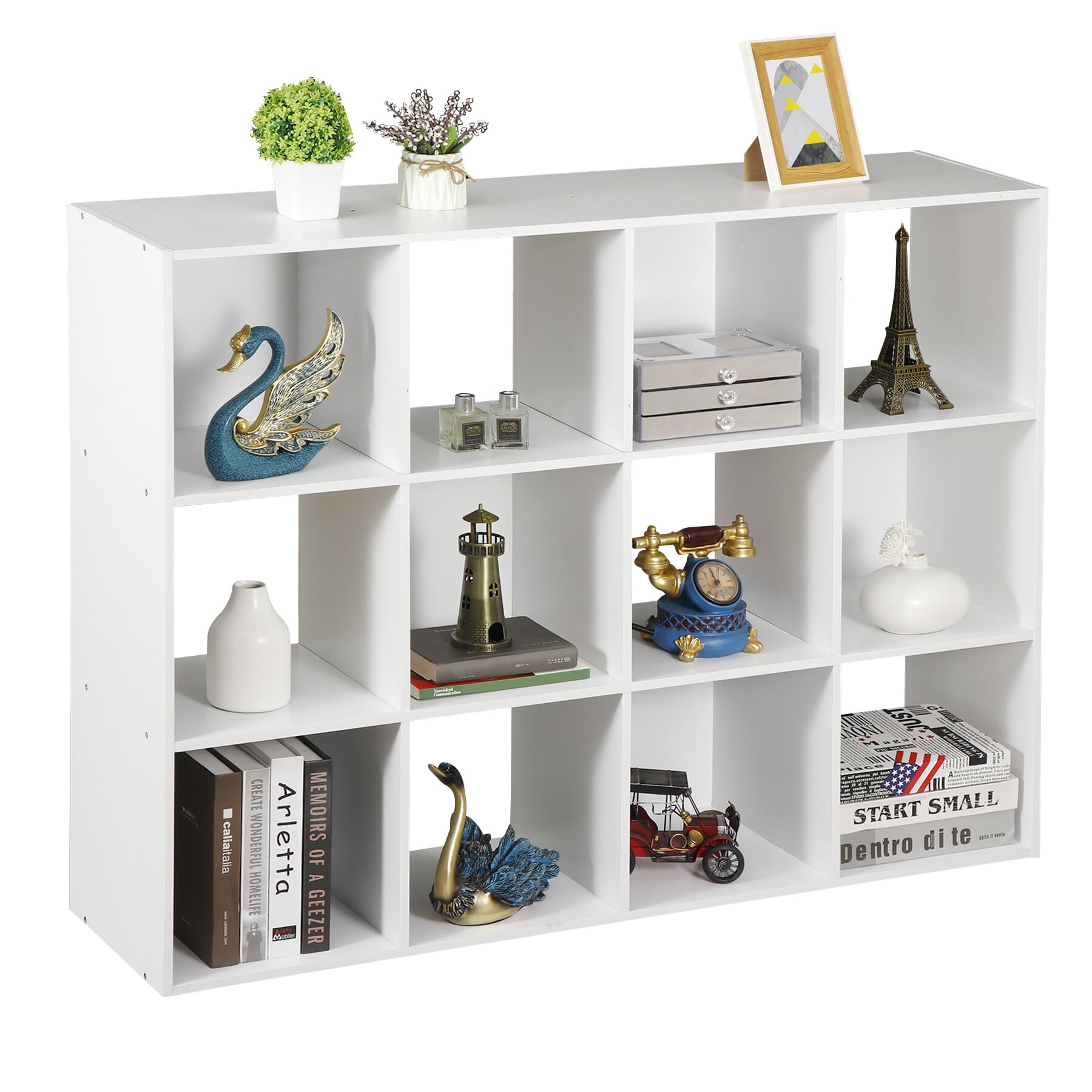 SuperDeal 12 Cube Storage Organizer Wooden Bookshelf Display W/Removable Back Panels White