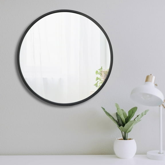 SuperDeal 18 inch Wall Mounted Simple Round Mirror Black Narrow Frame