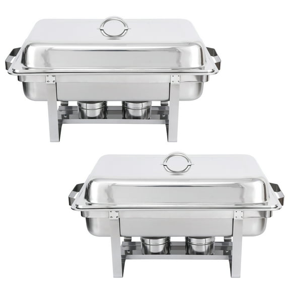 SuperDeal 2 Pack Stainless Steel Rectangular Chafing Dishes 8 Quart Buffet Tray Silver