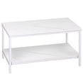 thumbnail image 1 of SuperDeal 2-Tier Compact Coffee Table Industrial Cocktail Desk W/ Storage Shelf for Small Apartment Living Room, White Marble Pattern, 1 of 10