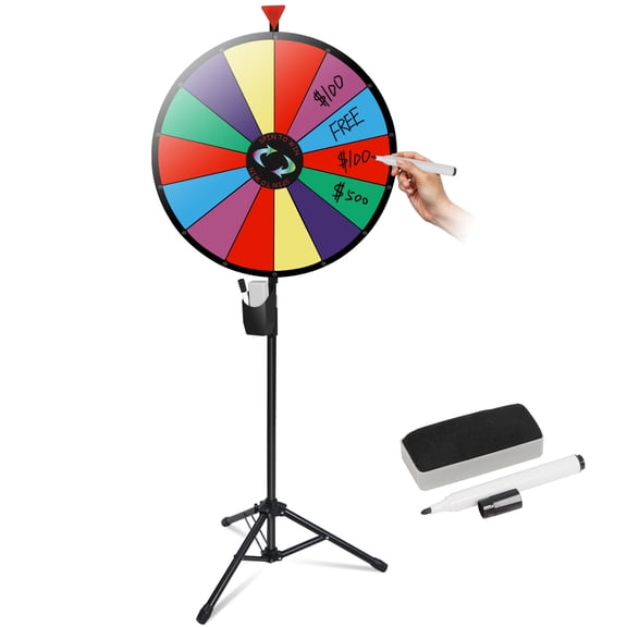 SuperDeal 24" Color Prize Wheel Fortune Carnival Spinnig Game w/Adjustable Tripod Stand Dry Erase & Eraser for Party Trade